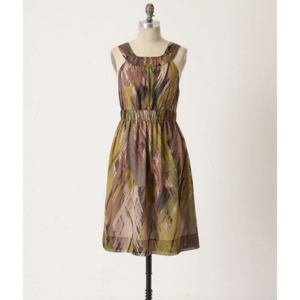 Anthropologie FEI Pampas Dress Silk motif